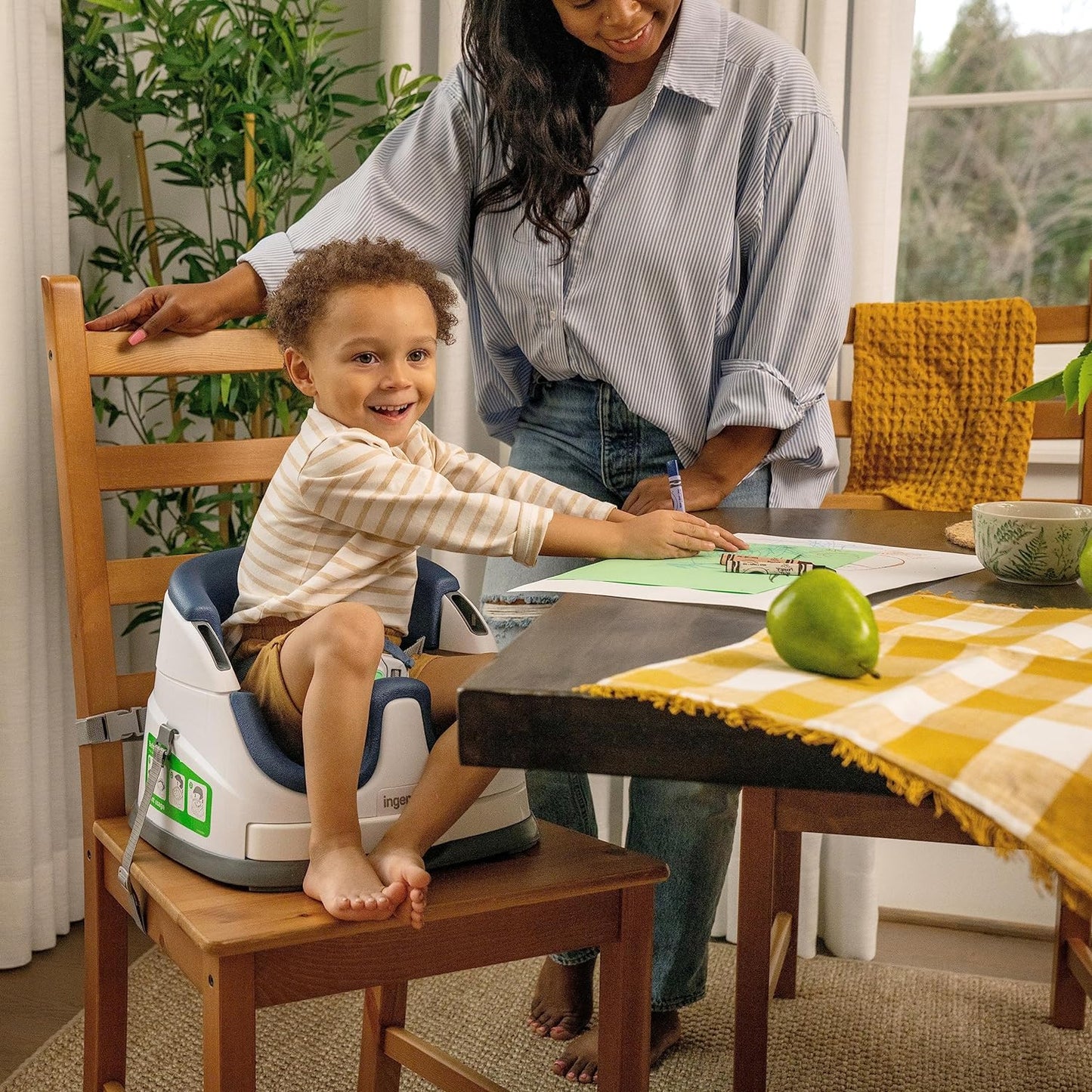 Ingenuity Baby Base 2-in-1 Booster Feeding and Floor Seat with Self-Storing Tray - Slate